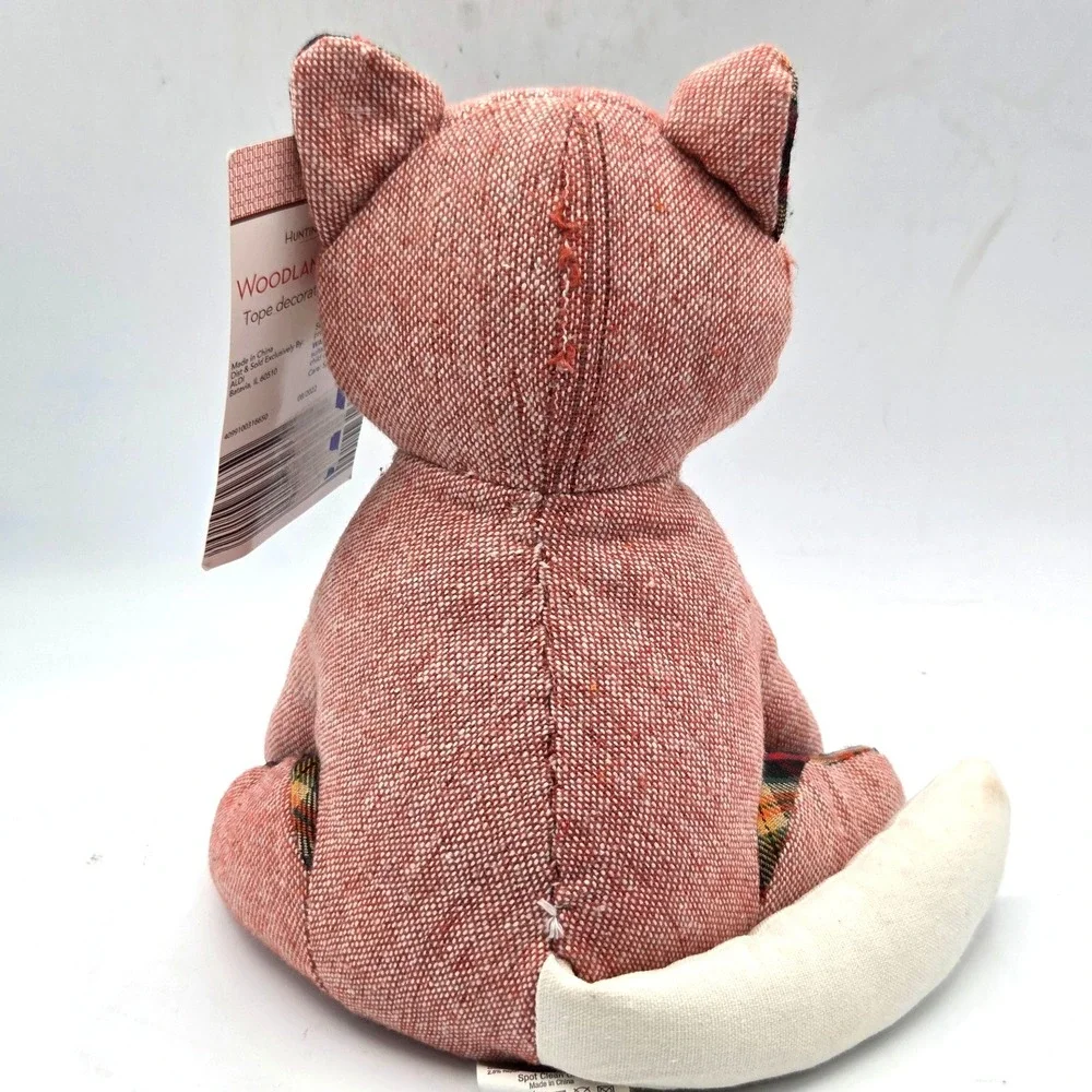 NEW WITH TAGS Fox Doorstop Woodland Critters Beanbag Red Plad 9.5 inch Country